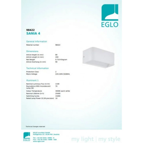 Бра Eglo SANIA 4 98422