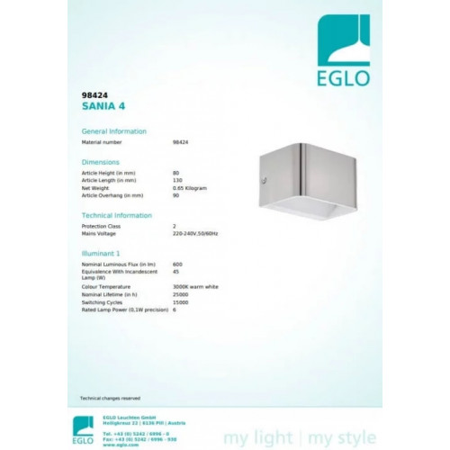 Бра Eglo SANIA 98424