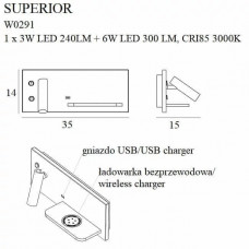 Бра MAXlight SUPERIOR W0291 з бездротовим зарядним