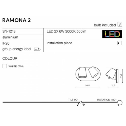 Бра AZzardo RAMONA 2 AZ2429 (SN1218WH)