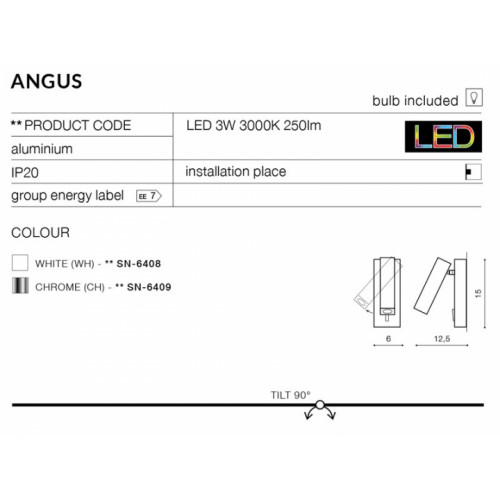 Бра AZzardo ANGUS AZ2446 (SN6408WH)