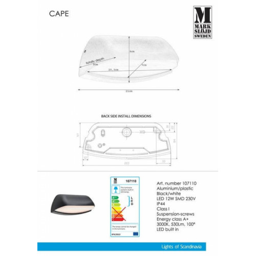Настінний вуличний світильник Markslojd CAPE 107110