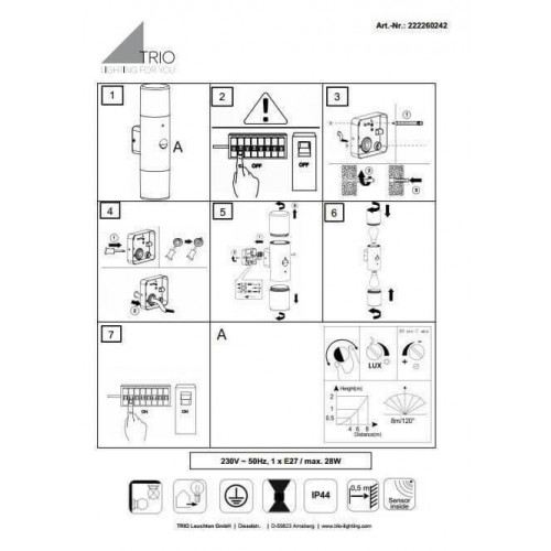 Світильник вуличний Trio 222260242 HOOSIC