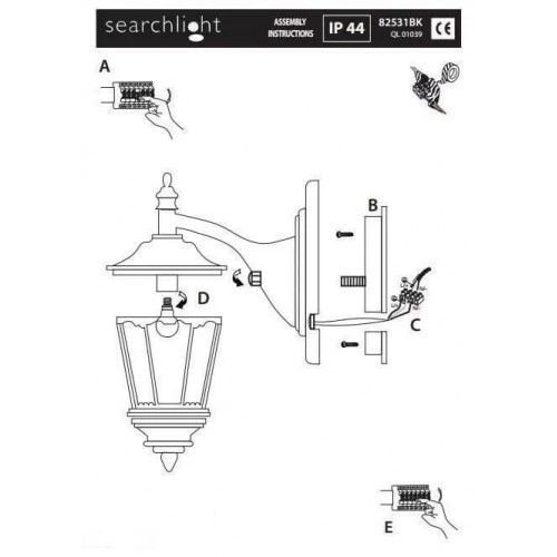 Світильник вуличний Searchlight 82531BK BEL AIRE