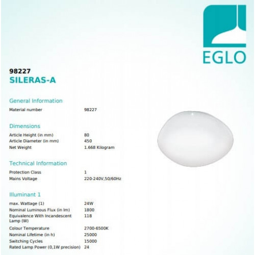 Стельовий світильник Eglo SILERAS-A 98227