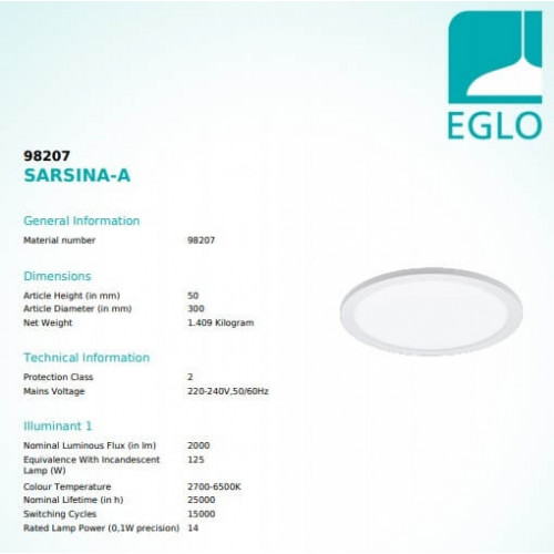 Стельовий світильник Eglo SARSINA-A 98207