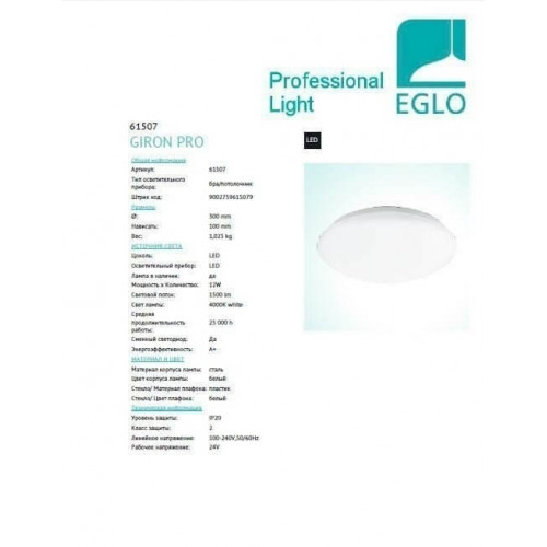 Стельовий світильник Eglo GIRON PRO 61507