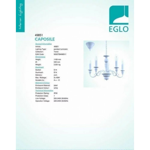Люстра Eglo CAPOSILE 49851