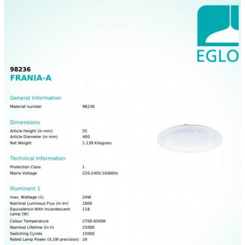 Стельовий світильник Eglo FRANIA-A 98236
