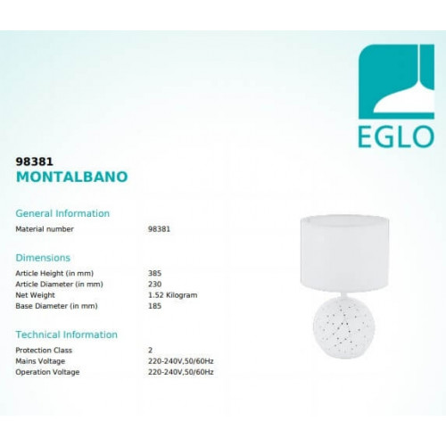 Настільна лампа Eglo MONTALBANO 98381