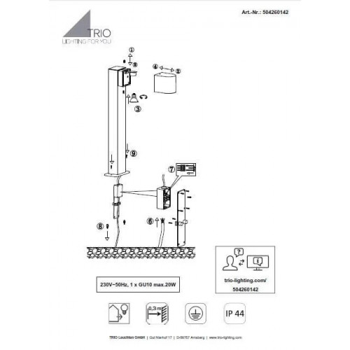 Світильник вуличний Trio 504260142 ROYA