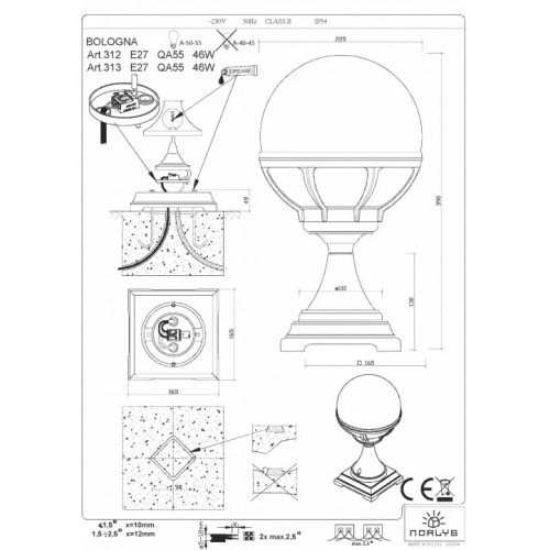 Світильник вуличний Norlys 313B BOLOGNA