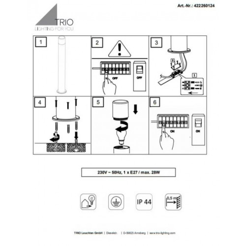 Світильник вуличний Trio 422260124 HOOSIC