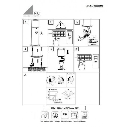 Світильник вуличний Trio 422260142 HOOSIC