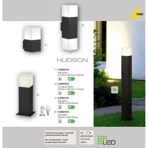 Світильник вуличний Trio 220060142 HUDSON