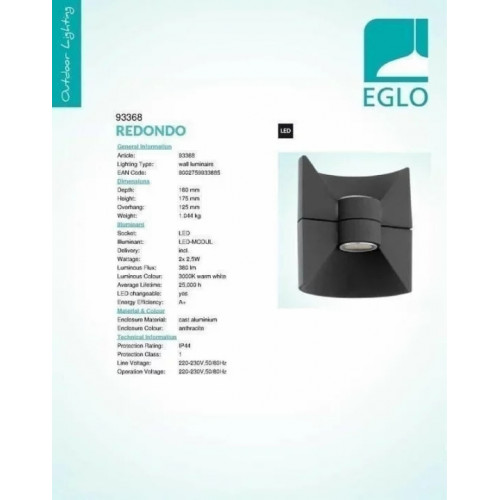 Світильник вуличний Eglo 93368 REDONDO
