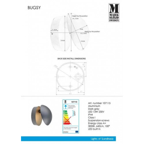 Світильник вуличний Markslojd 107115 BUGSY