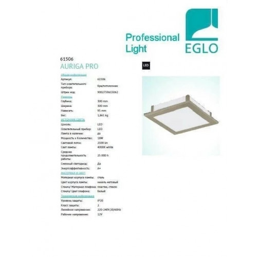 Стельовий світильник Eglo AURIGA PRO 61506