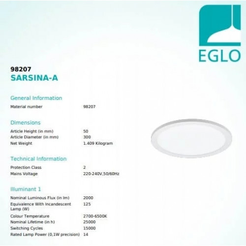 Стельовий світильник Eglo SARSINA 98207