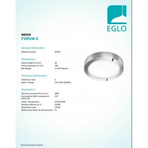 Стельовий світильник Eglo FUEVA 98559