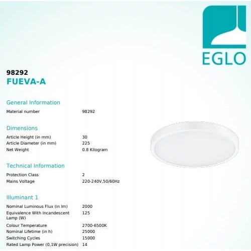 Стельовий світильник Eglo FUEVA 98292