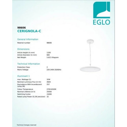 Люстра Eglo CERIGNOLA 98606