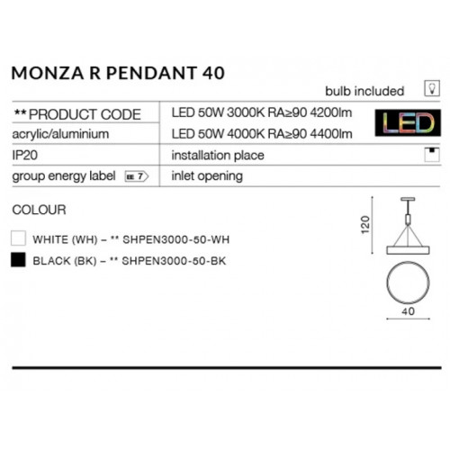 Люстра AZzardo MONZA R PENDANT 40 AZ2496 (SHPEN400050BK)