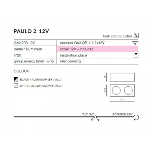 Точковий світильник AZzardo PAULO 2 12V AZ1796 (GM4203WHWH)