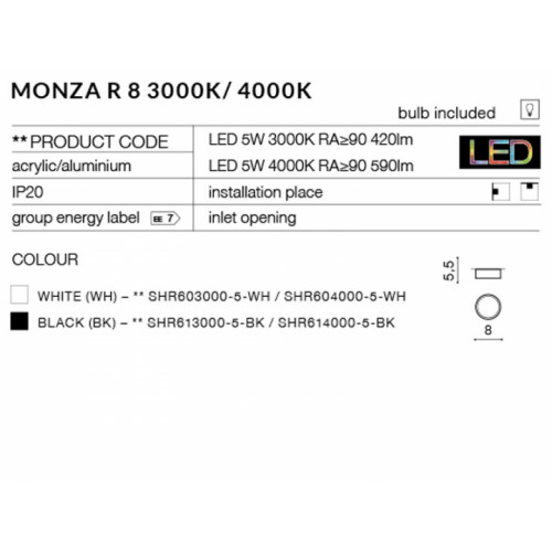 Точковий світильник AZzardo MONZA R 8 AZ2254 (SHR6140005BK)