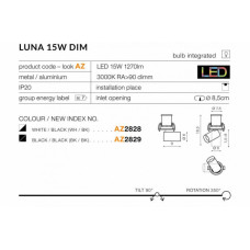 Точковий світильник AZzardo LUNA 15W DIMM AZ2829