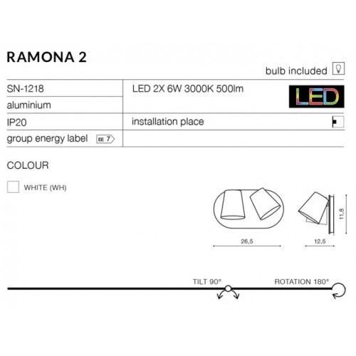 Бра AZzardo RAMONA 2 AZ2429 (SN1218WH)