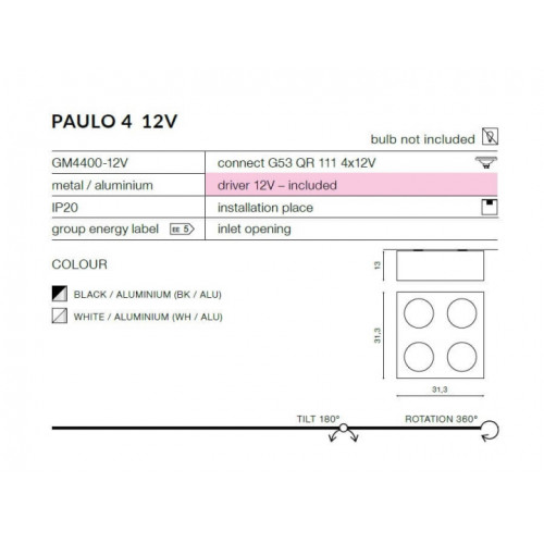 Точковий світильник AZzardo PAULO 4 12V AZ1264 (GM4400BKALU)