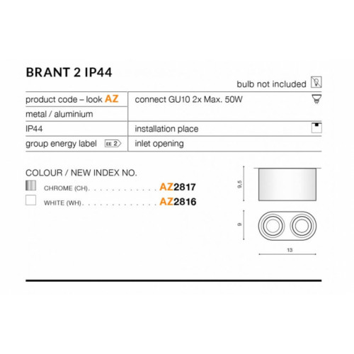 Точковий світильник AZzardo BRANT 2 IP44 AZ2816
