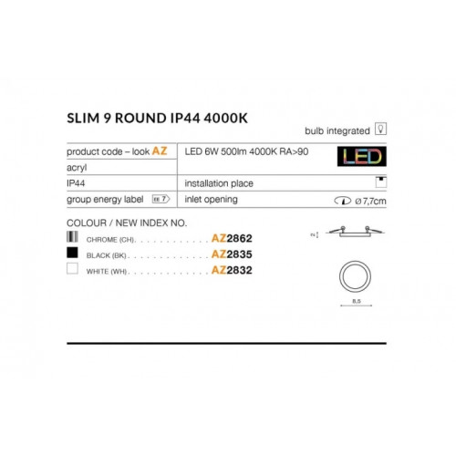 Точковий світильник AZzardo SLIM 9 ROUND IP44 4000K AZ2862