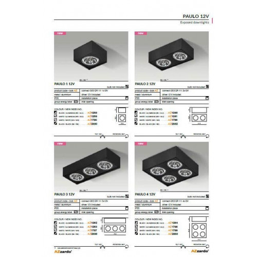 Точковий світильник AZzardo PAULO 4 12V AZ2888 (GM4400BKBK)