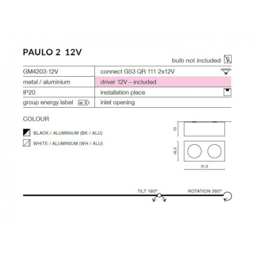 Точковий світильник AZzardo PAULO 2 12V AZ1260 (GM4203 BKALU)