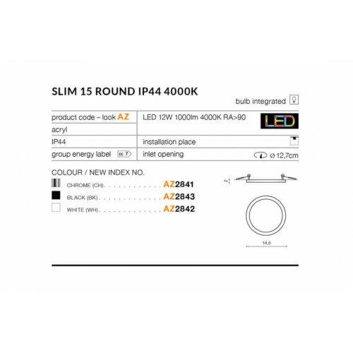 Точковий світильник AZzardo SLIM 15 ROUND IP44 4000K AZ2841