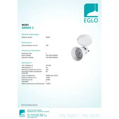 Бра Eglo SERAS 98393