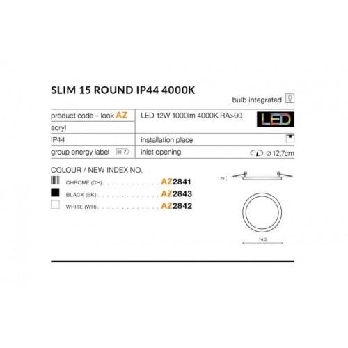 Точковий світильник AZzardo SLIM 15 ROUND IP44 4000K AZ2841