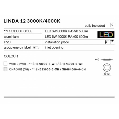 Точковий світильник AZzardo LINDA 12 AZ2237 (SH6740006WH)