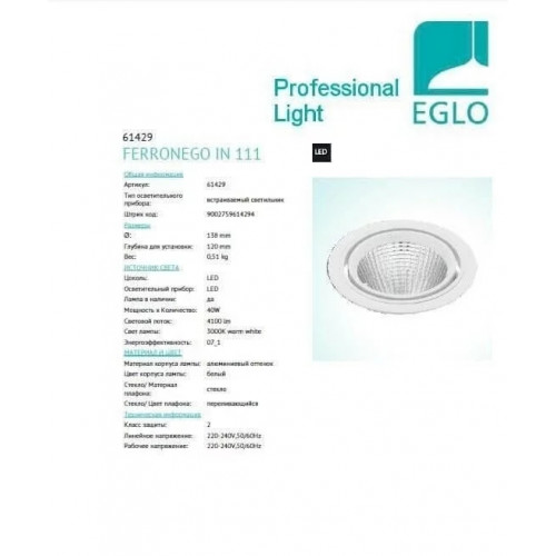 Точковий світильник Eglo FERRONEGO IN 111 61429