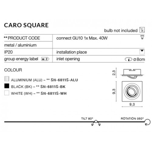 Точковий світильник AZzardo CARO SQUARE AZ2434 (SN6811SBK)