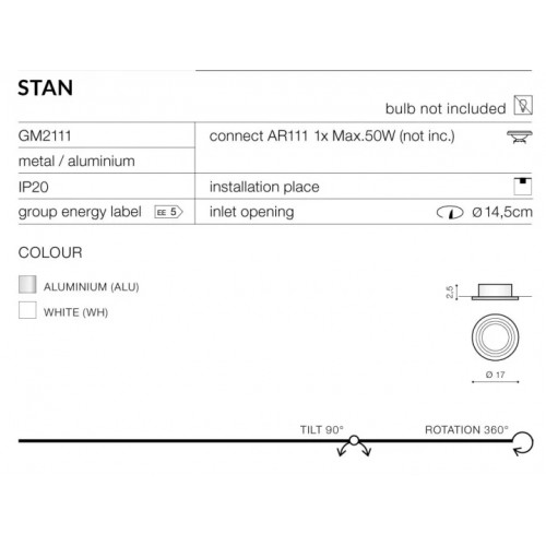 Точковий світильник AZzardo STAN AZ0861 (GM2111WH)