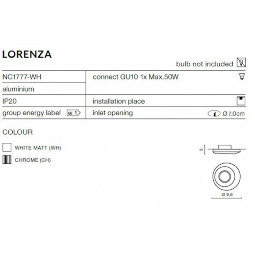Точковий світильник AZzardo LORENZA AZ1476 (NC1777WH)
