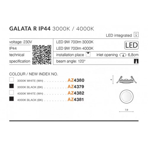 Точковий світильник Azzardo GALATA R IP44 3000K AZ4380