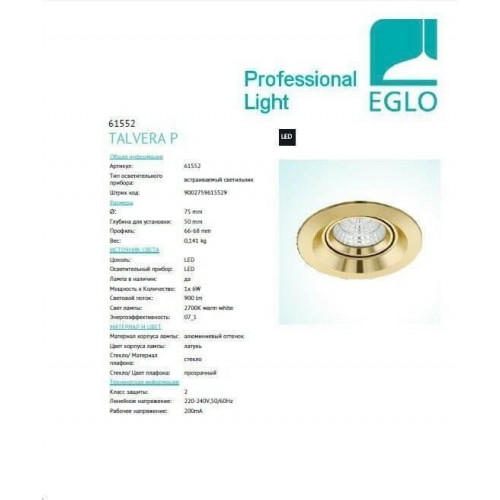 Точковий світильник Eglo TALVERA P 61552