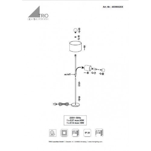 Торшер Trio HOTEL 403900201