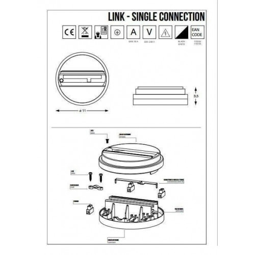 Накладна основа трекового світильника Ideal Lux LINK SINGLE CONNECTION ON-OFF 170145
