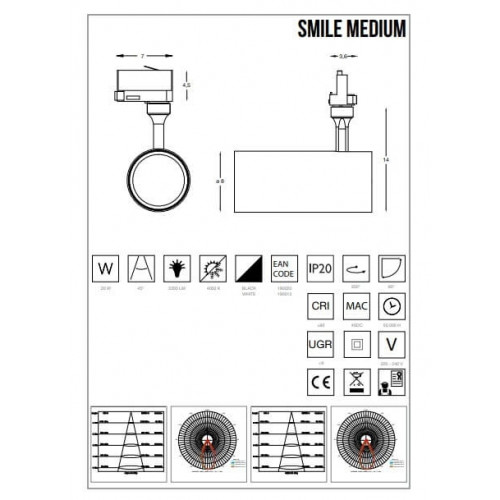 Трековий світильник Ideal Lux SMILE 30W 190068
