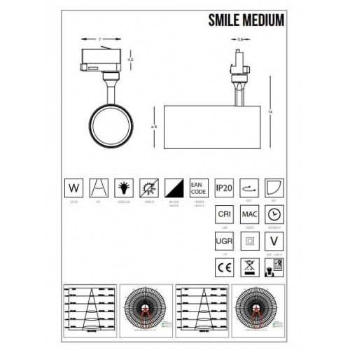 Трековий світильник Ideal Lux SMILE 20W 189857